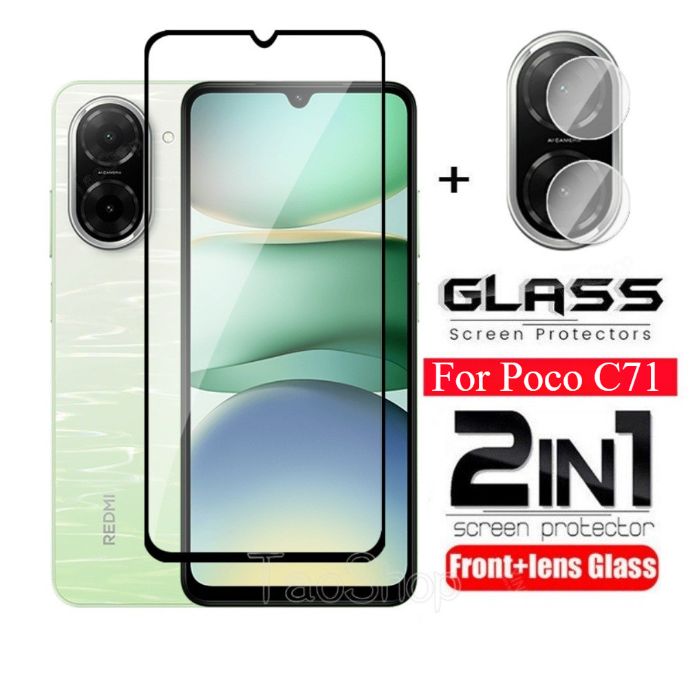 2 in 1 ป้องกันหน้าจอฟิล์มกระจกนิรภัยสําหรับ Xiaomi Poco C71 C 71 PocoPhone C71 PocoC71 PocoPhoneC71 