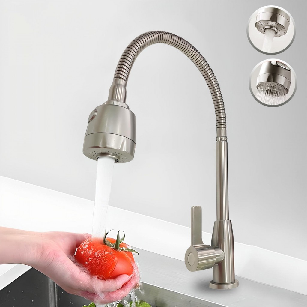 GlobalHouse IRIS ก๊อกอ่างล้างจานสแตนเลสปัดซาติน เคลือบสารพิเศษกันสนิม ปรับน้ำได้ 2 ระดับงวงแสตนเลส IR-52108