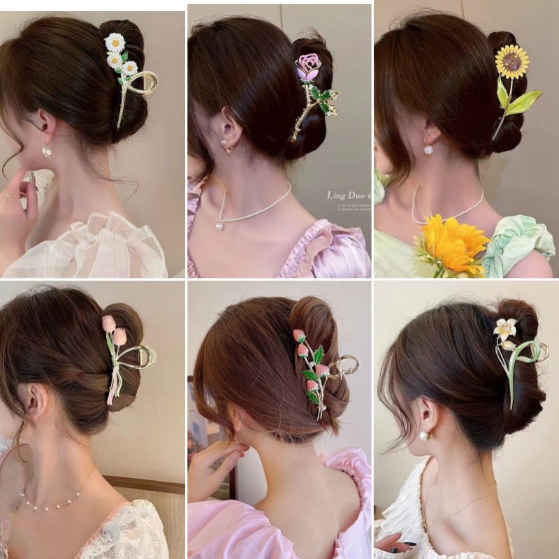 1ชิ้นระฆังกล้วยไม้ดอกไม้ซูเปอร์นางฟ้าอารมณ์อุปกรณ์ผมขนาดใหญ่พรีเมี่ยมความรู้สึกรอยขีดข่วนคลิปดอกทานตะวันฉลามคลิป