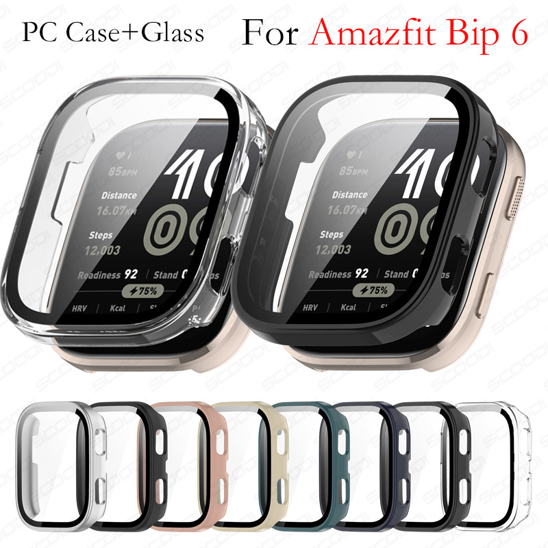 กรณีพีซีแบบแข็ง + กระจกป้องกันหน้าจอสําหรับ For  Amazfit Bip 6 เปลือกกันชนกระจกนิรภัยฝาครอบนาฬิกา for Amazfit Bip6 อุปกรณ์เสริม