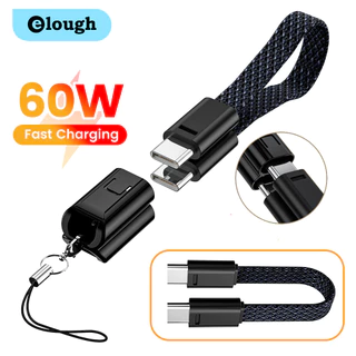 Elough 16 ซม.สายสั้นพวงกุญแจ PD 60W ประเภท C ถึง USB C สายชาร์จเร็วสําหรับโทรศัพท์มือถือ Power Bank USB C สายเคเบิลข้อมูลสายไฟ