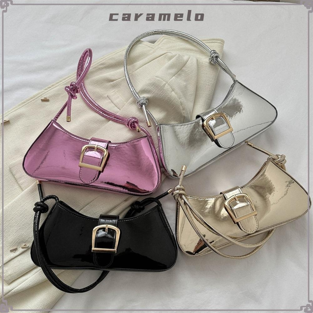 CARAMELE กระเป๋าลาย Retro Stone กระเป๋าหนัง PU สีทึบ กระเป๋าถือแฟชั่น