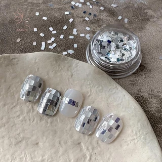 [maybeauty] 1 Jar Square Silver Nail Glitter เครื่องประดับ Minimalist และ Sparkling Light สไตล์สวมใส่เกราะตกแต่งวัสดุ {TH}