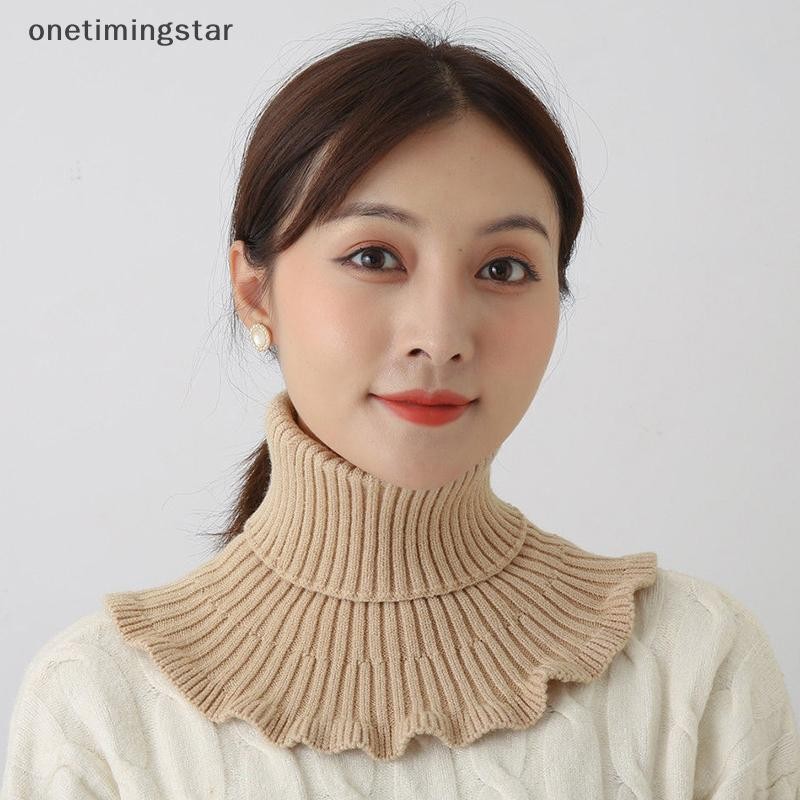 Onetimingstar ให้ความอบอุ่นและเย็นกลางแจ้ง ผู้หญิงอบอุ่นถักปกปลอม Thicken คอเต่าผ้าพันคอปลอมผ้าพันคอ