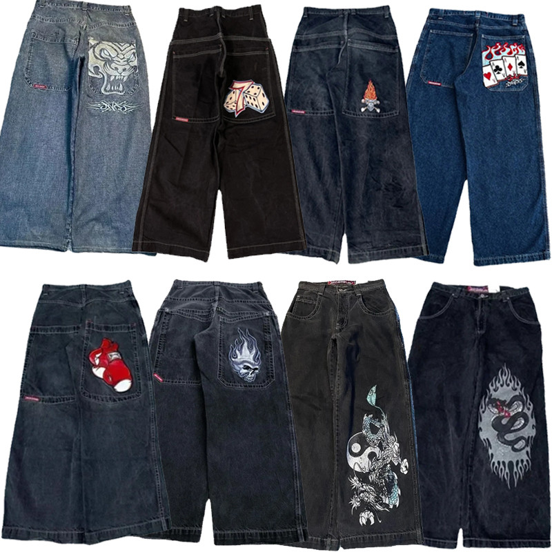 Y2k Baggy กางเกงยีนส์ผู้ชาย Vintage ปักกางเกงยีนส์คุณภาพสูง Hip Hop Goth Streetwear Harajuku ผู้ชายกางเกงยีนส์ขากว้างสบายๆ