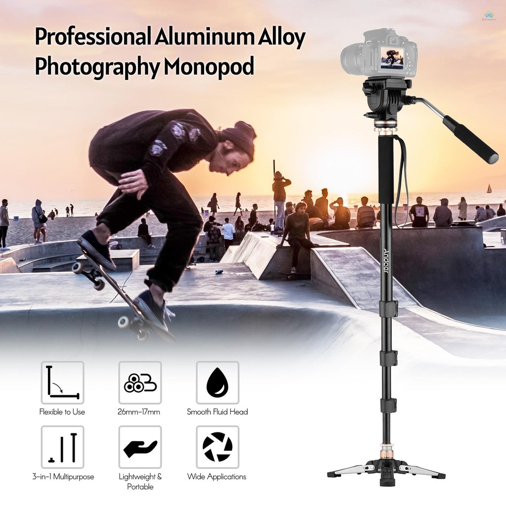 Yb2 Monopod Andoer 173 ซม./68 นิ้วการถ่ายภาพ Monopod ขาตั้งอลูมิเนียม 6 กก.ความจุที่ถอดออกได้ 3 ขาขาตั้งฐาน Pan Tilt Fluid หัวพกพา