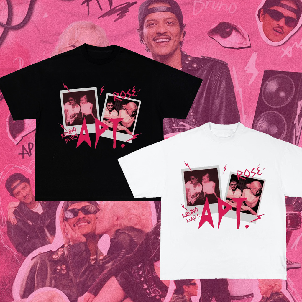 APT Apateu,เทรนด์ 2yk Rose & Bruno Instant Photo T-Shirt เสื้อยืด Unisex แรงบันดาลใจจากเพลงใหม่ของ M
