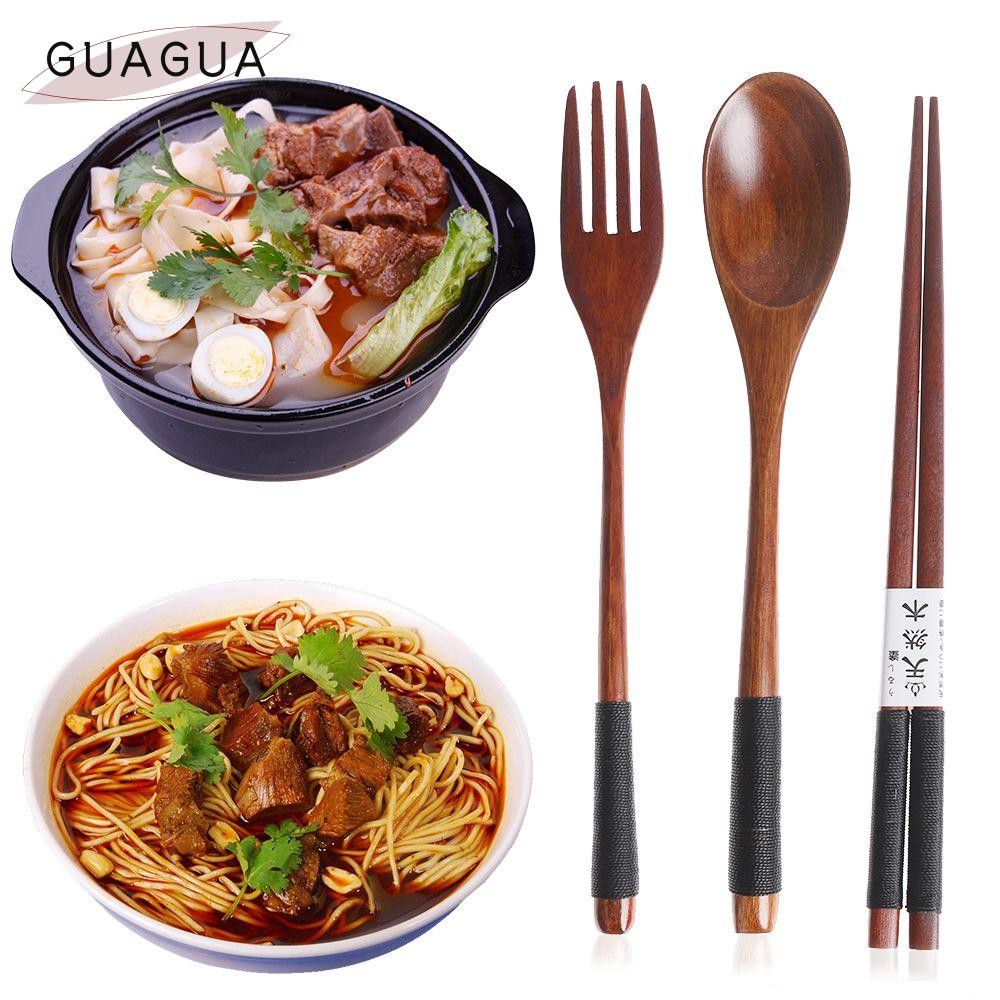 กูโอกัว ชุดช้อนส้อมไม้สไตล์ญี่ปุ่นเดินทางธรรมชาติ