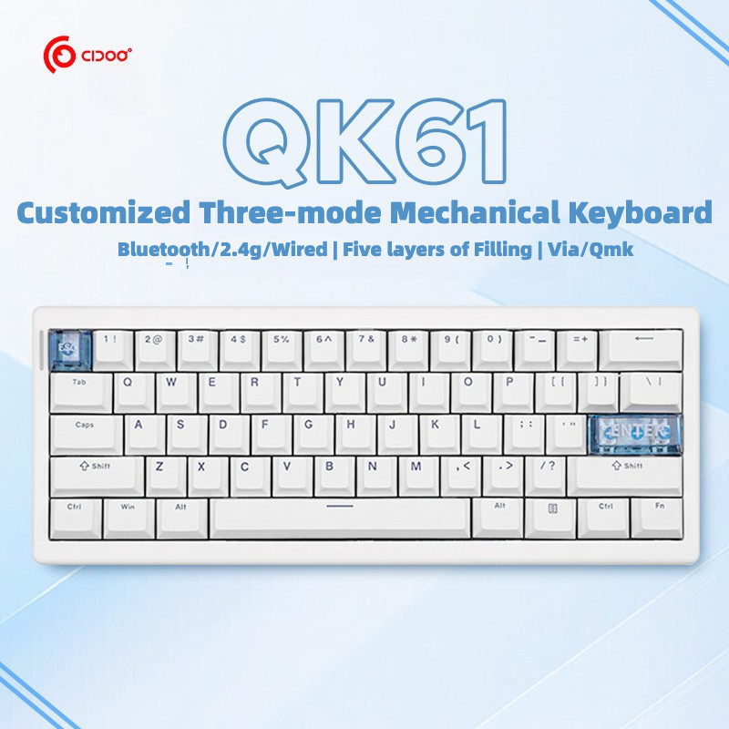 2024 ใหม่!!!Cidoo QK61V2 คีย์บอร์ดแบบกลไกสามโหมด VIA/QMK ไร้สาย 2.4g ไฟแบ็คไลท์ RGB บลูทูธแบบถอดเปลี่ยนได้