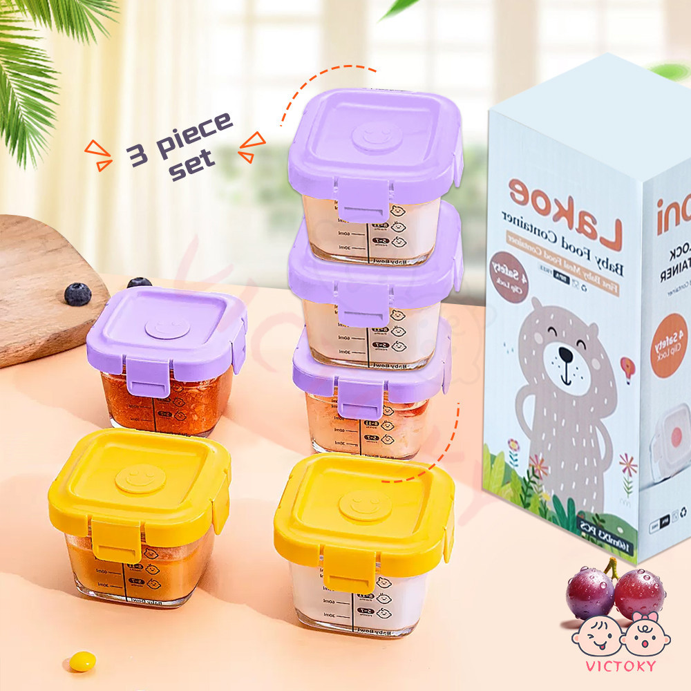 VICTOKY กล่องข้าว แก้ว กล่องแก้วใส่อาหารสำหรับเด็ก เข้าไมโครเวฟได้ กระปุกเก็บอาหารเด็ก