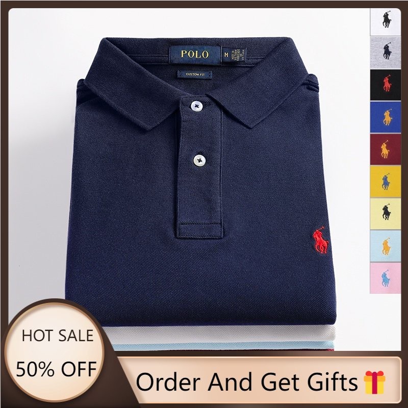 Ralph Lauren เสื้อโปโลผ้าฝ้ายผู้ชายฤดูร้อนธุรกิจลําลองขนาดบวก