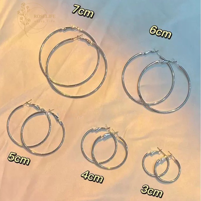 Roselife 2 ชิ้น Street แฟชั่นเงิน 3/4/5/6/7 ซม.เรขาคณิตวงกลม Hoop ต่างหูสําหรับผู้หญิงสาวรอบหูเครื่องประดับ