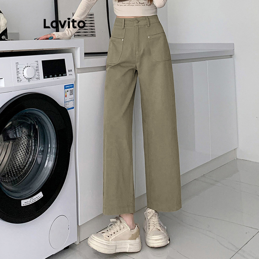 Lovito กางเกงกระเป๋าธรรมดาสำหรับผู้หญิง LNE77407