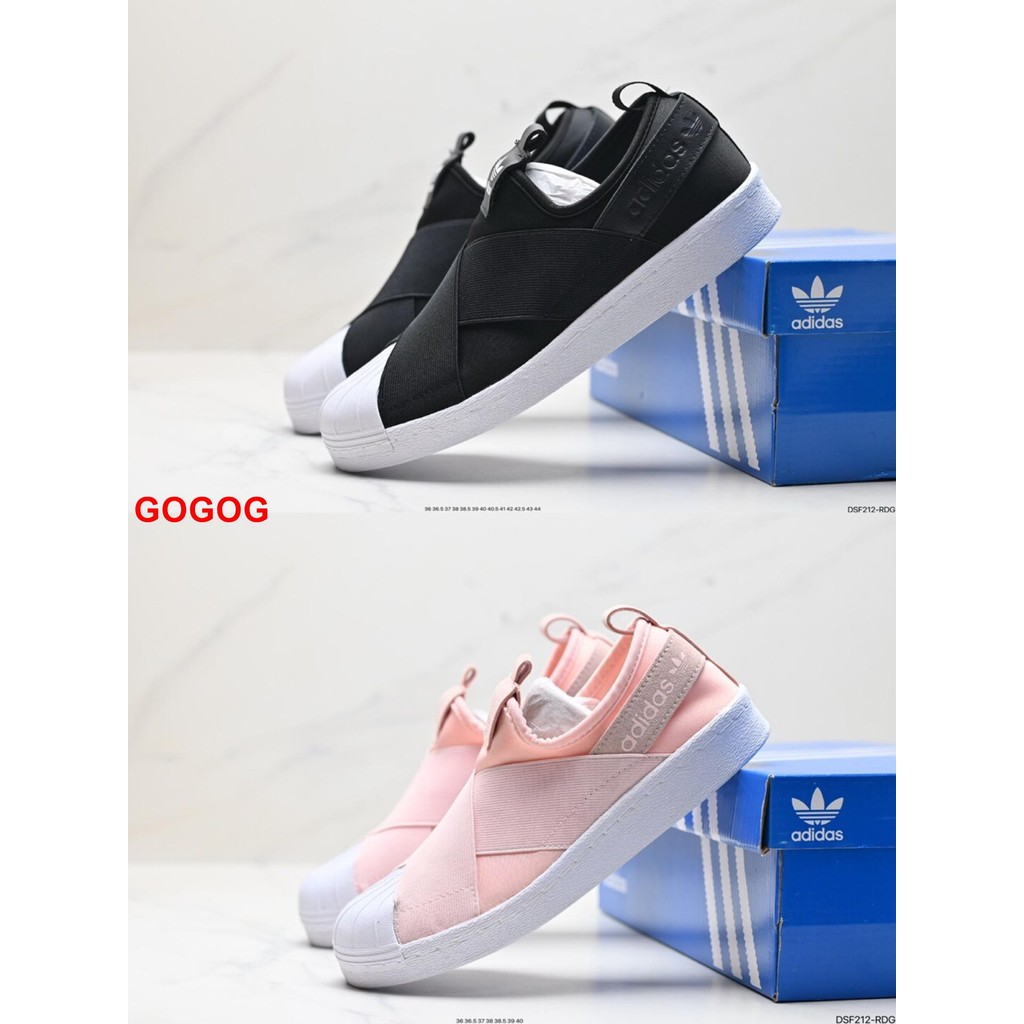 Adidas SUPERSTAR SLIP ON WS Laced-Up Casual สเก็ตบอร์ดรองเท้าผู้ชายผู้หญิงรองเท้าผ้าใบ Low-Top FV281