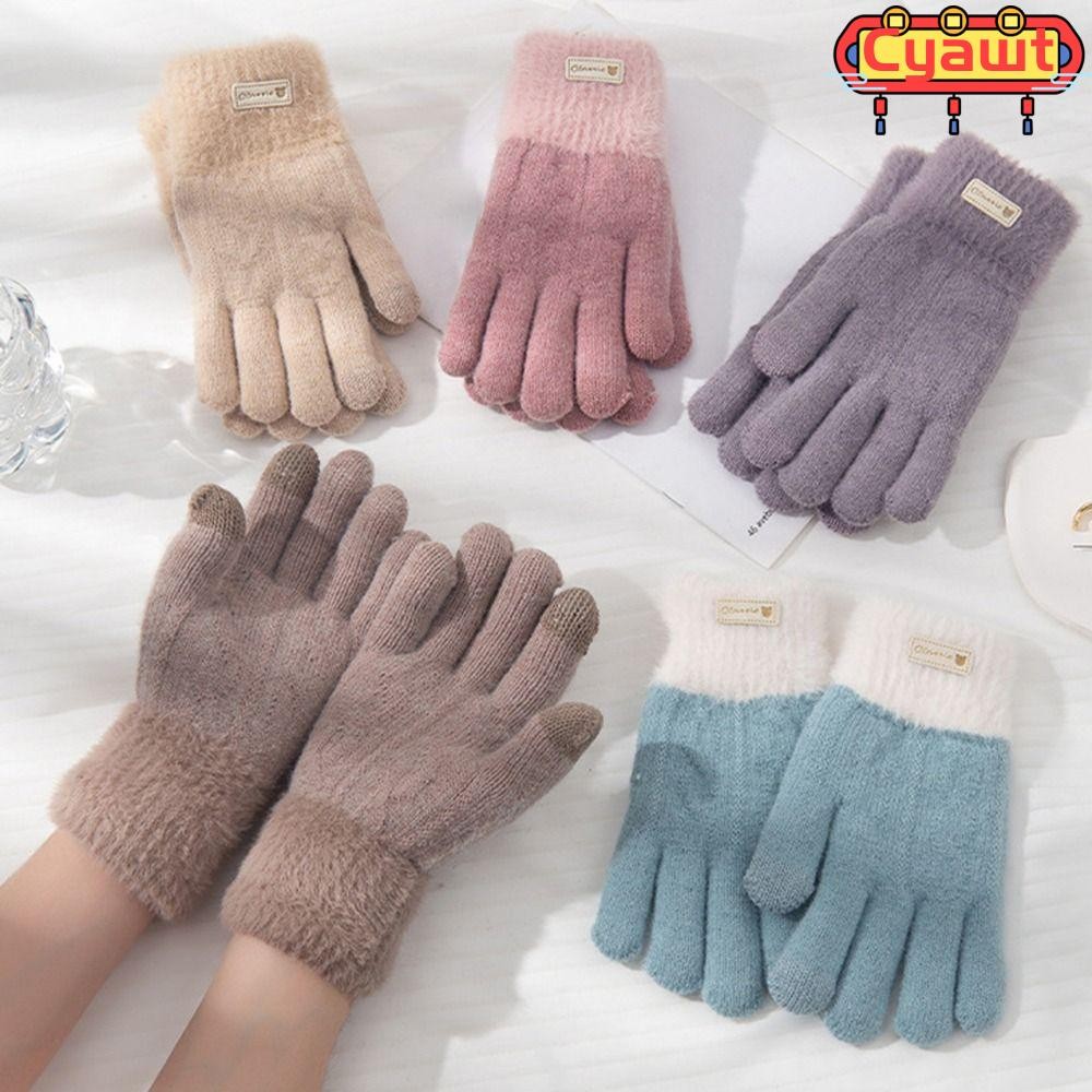 Cyawt ถุงมือถัก,หน้าจอสัมผัสถุงมืออุ่นกันลม,น่ารักเย็นหลักฐานหนาสั้นถุงมือกลางแจ้งขี่จักรยานขับรถ