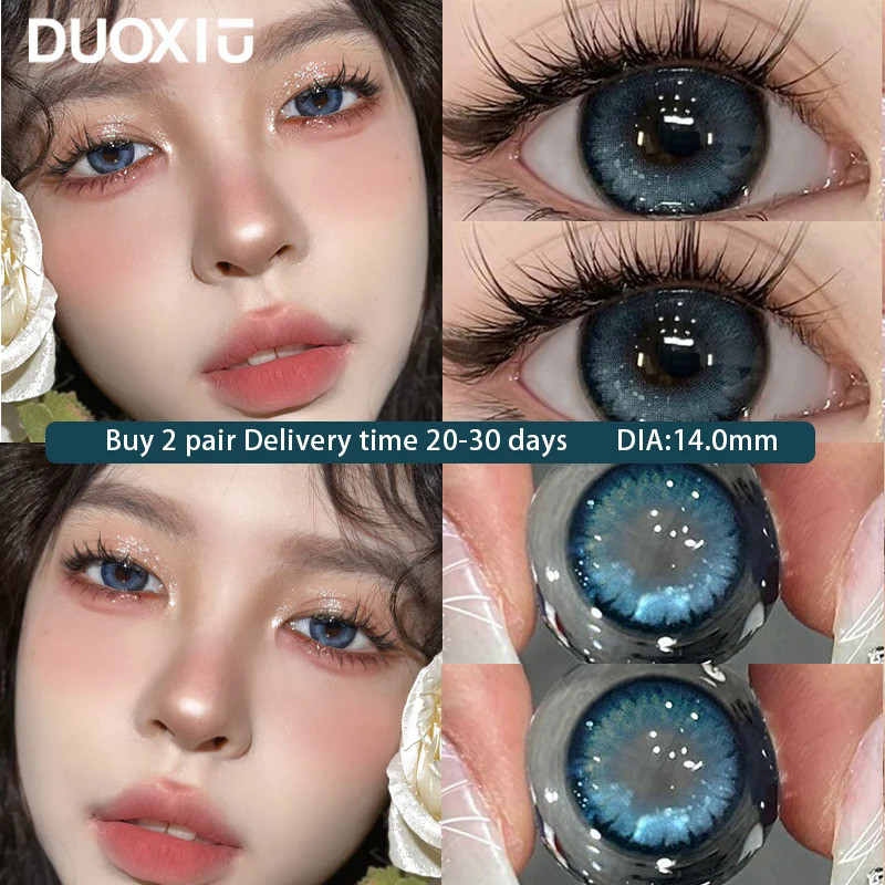 DUOXIU 1คู่สีคอนแทคเลนส์นักเรียนที่มีคุณภาพสูงสีเขียวตาสีฟ้าสีเทาเลนส์แต่งหน้าเส้นผ่าศูนย์กลาง14.2มิลลิเมตรจัดส่งที่รวดเร