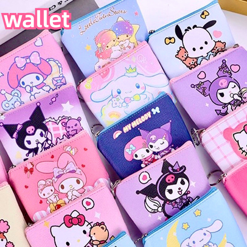 SANRIO การ์ตูนน่ารัก ซานริโอ คุโรมิ ทํานอง กระเป๋าสตางค์เหรียญเด็กสาวซิปกระเป๋าเก็บกุญแจ