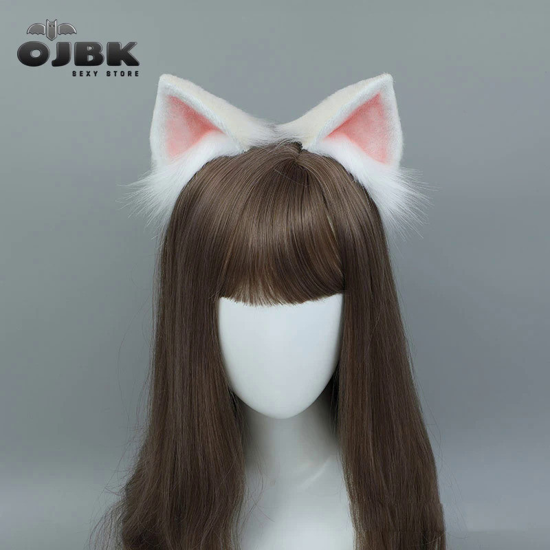 MnOJBK Anime Fox Ear Cosplay Kawaii Ears Handwork Head Band Lolita White Pink Headpiece Animal Ears 