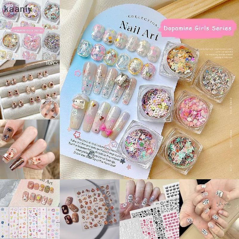 [KAN] การ์ตูน Graffiti Bow Nail Art /5D embosser ดอกไม้/Glitter Sweet Girl Nail Art Items สีสัน ers แต่งหน้า DIY Decal ตกแต่ง FXH