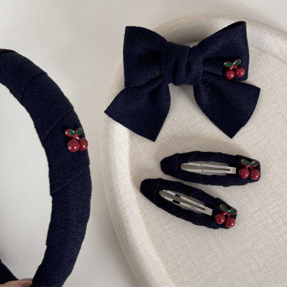 Moouga/เวอร์ชั่นเกาหลี ins สีกรมท่าผ้าเชอร์รี่ขนาดเล็ก Hairpin Bangs คลิป BB คลิป High-End Bow Hairpin