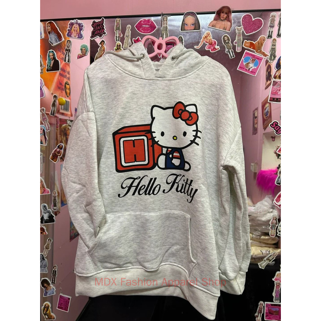 ใหม่ สวัสดี คิตตี้ แมวพิมพ์เสื้อมีฮู้ดเกาหลีสําหรับผู้หญิง