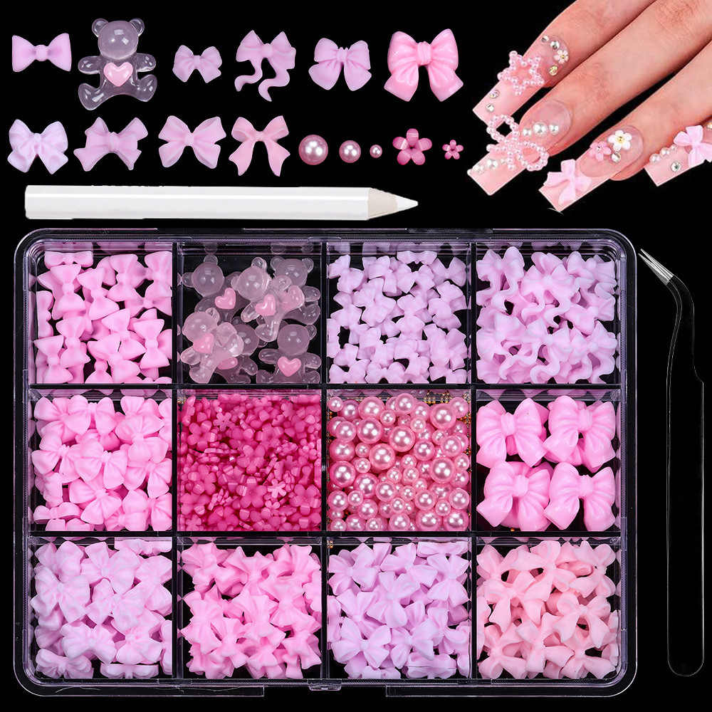 ตกแต่งเล็บ DIY สติ๊กเกอร์ติดเล็บโบว์เพิร์ลมูนรักเรซิ่นสไตล์บัลเล่ต์พร้อมชุดปากกา
