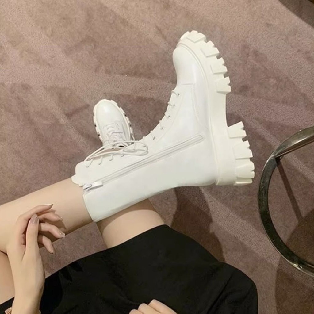 Mi Mid-Tube Boots รองเท้าหนังอารมณ์ย้อนยุคสวมใส่สบายสวมใส่ด้านนอก