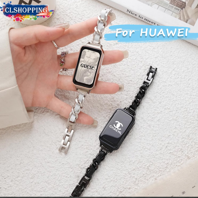 แฟชั่น Slim โลหะ denim chain สายหนังสําหรับ HUAWEI Band 9 8 NFC ผู้หญิงเข็มขัดสร้อยข้อมือสําหรับ HUAWEI นาฬิกา Fit 3 สายนาฬิกา