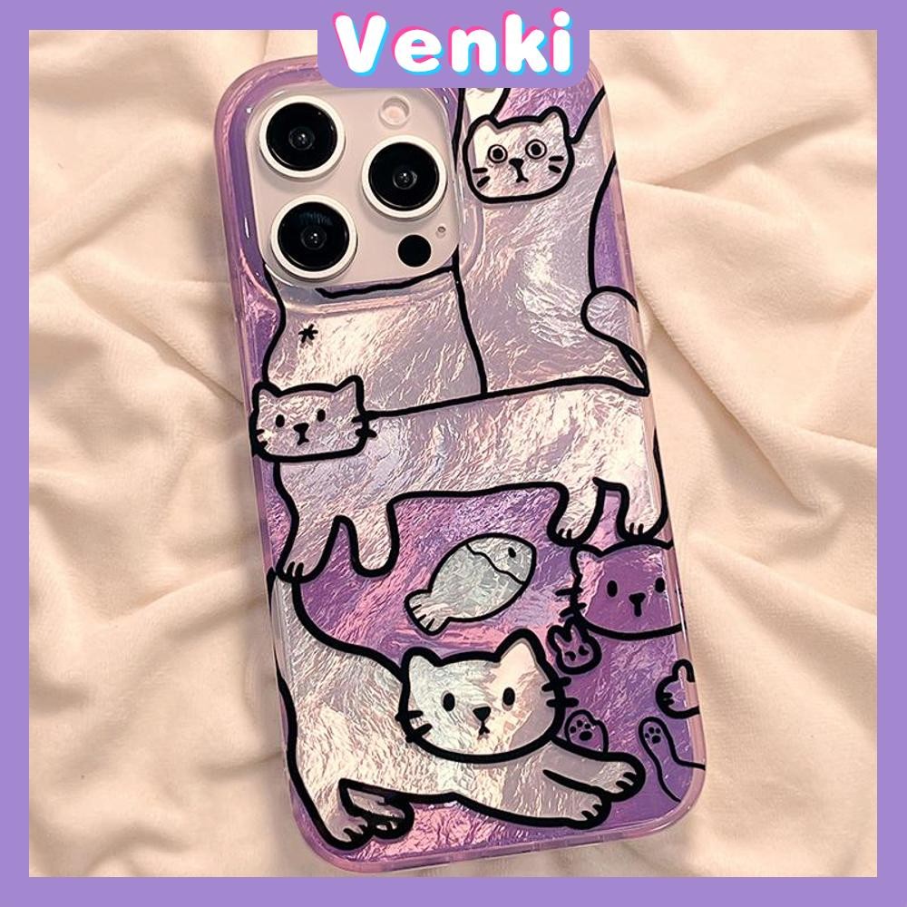 Venki - เคส iPhone 16 11Pro Max ลายขนนกสีเงิน เคสใสโฮโลแกรมเลเซอร์สุดหรู TPU ลูกแมวน้อยน่ารัก นุ่ม สำหรับ iPhone 15 14 13 12 Pro max XS XR 7 8 Plus