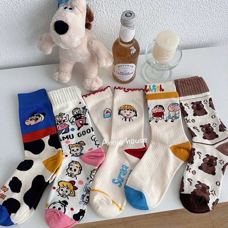 ถุงเท้าผู้หญิงน่ารักฤดูใบไม้ผลิฤดูใบไม้ร่วงกลางหลอดการ์ตูนหญิงสไตล์ญี่ปุ่นเวอร์ชั่นเกาหลีกองสไตล์ฤดูใบไม้ร่วง