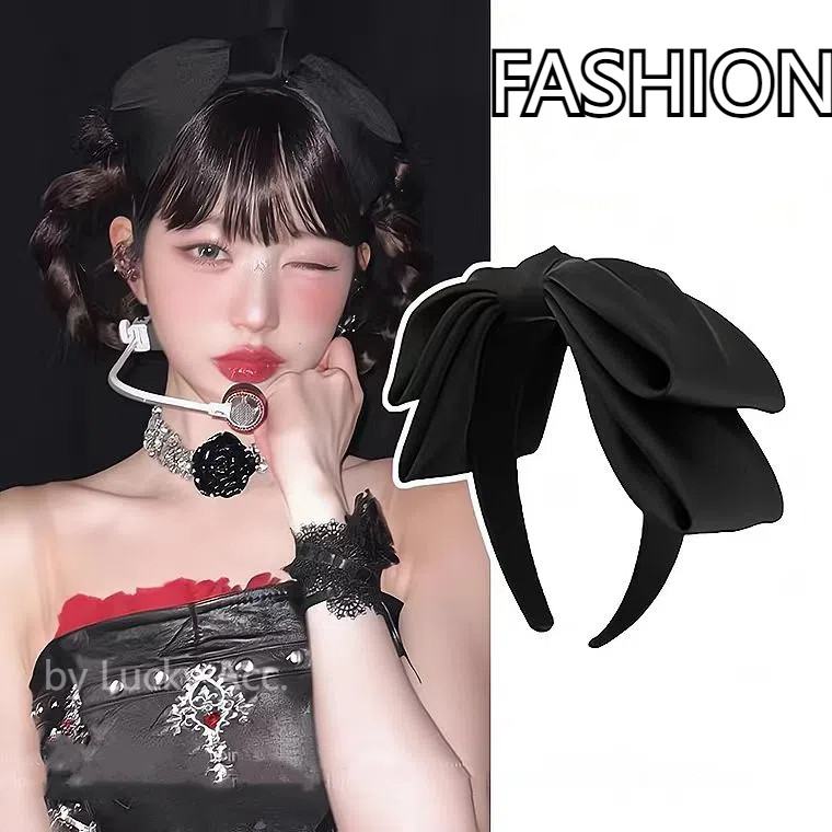 ที่คาดผมโบว์ขนาดใหญ่สีดําใหม่สําหรับเด็กผู้หญิงย้อนยุคหวานระดับไฮเอนด์และทันสมัย หมวก