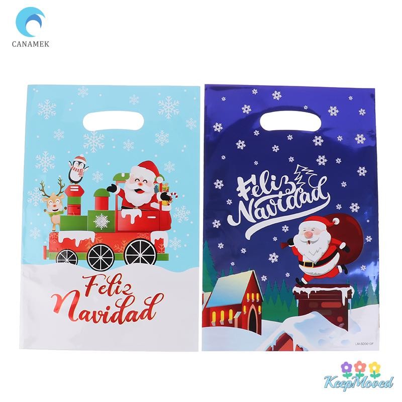 Keepmoved 10 ชิ้น 2025 ถุงขนมคริสต์มาสถุงบรรจุภัณฑ์คุกกี้ Christmas Party ตกแต่งสําหรับบ้าน Xmas ของขวัญปีใหม่กระเป๋าสําหรับเด็กใหม่