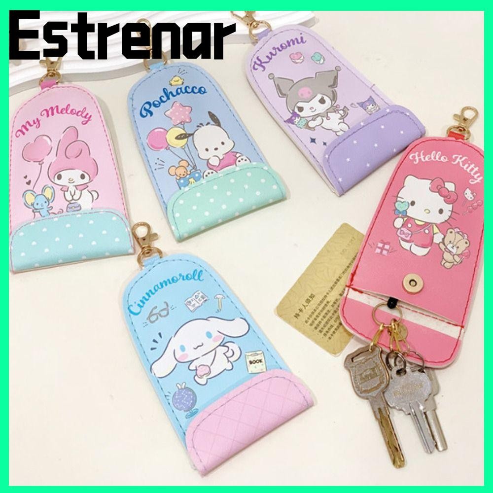 Estrenar กระเป๋าคีย์การ์ด, กระเป๋าใส่กุญแจ PU Sanrio แบบยืดไสลด์, การ์ตูนปกการ์ดน่ารักหญิงของขวัญผู้ถือบัตรรถบัส
