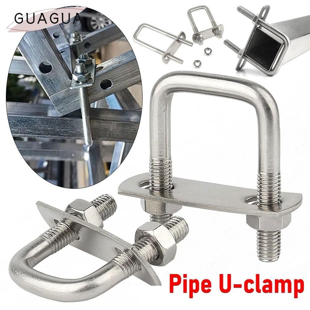 Guogua 2 ชุดท่อ U-Clamp, เหล็กมุมขวา U-Bolt Square Clamp, M6 พร้อม Baffle Squa Bolt