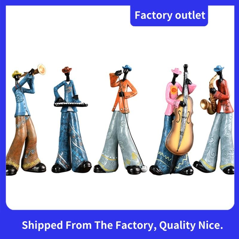 Jazz Band Player Figurines Vintage Musician รูปรูปปั้นเรซิ่นเครื่องประดับเดสก์ท็อป Retro ประติมากรรมตกแต่งบ้านในร่มทนทาน