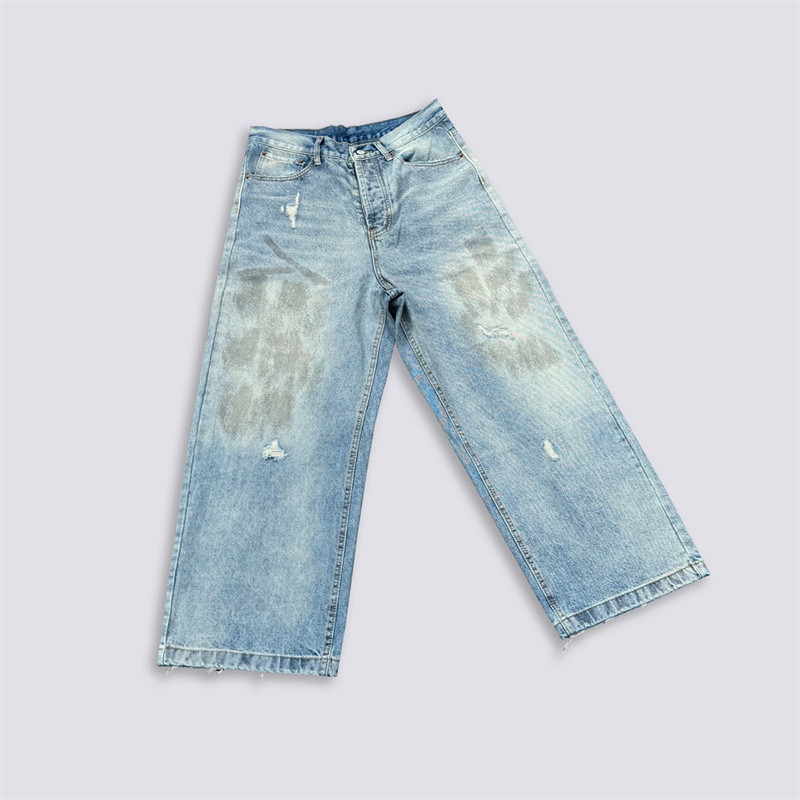 Fashion AC6E กางเกงยีนส์พลัสไซส์สําหรับผู้ชายและผู้หญิง Halo dye Casual All-match Denim Pants