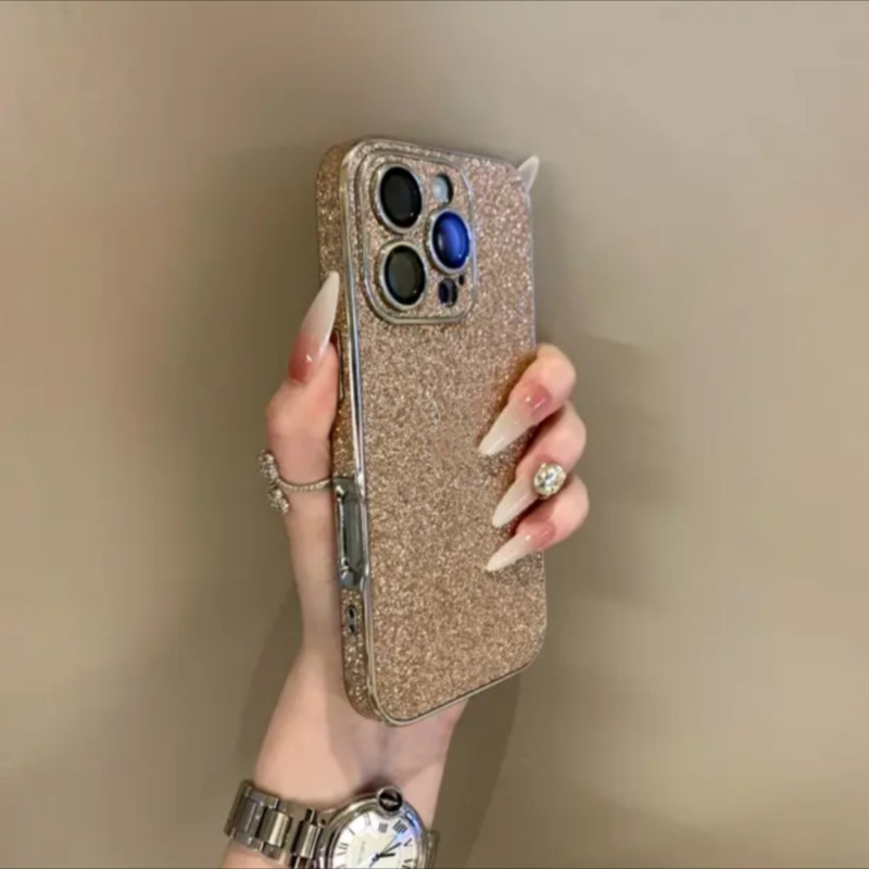 หรูหราเพชรglitterขอบเงินเคสโทรศัพท์สําหรับiphone16 Pro Max 15 14 13 12 11 Pro Maxกันกระแทกป้องกันกล้องFrosted Hardปกหลัง