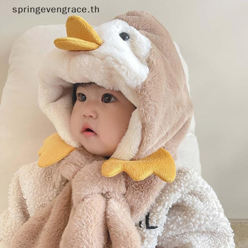 Springevengrace ฤดูหนาว Warm เด็กผ้าพันคอหมวก Plush เด็กป้องกันหูหมวกเด็กผู้หญิงกลางแจ้งสกี Windproof Hood Beanies Lamb ขนแกะคอ Snood ใหม่
