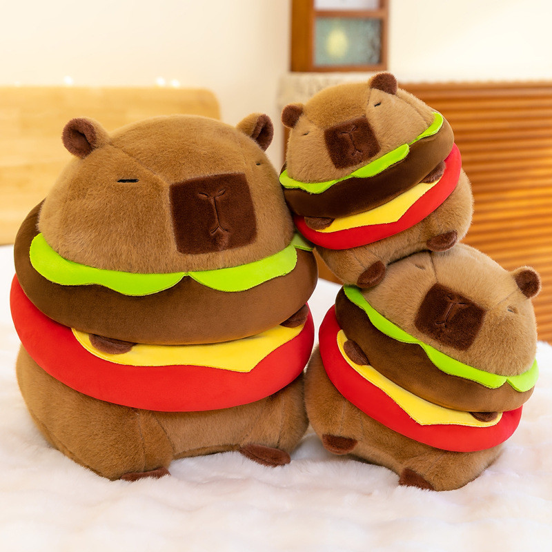 ใหม่น่ารักแฮมเบอร์เกอร์ คาปิบาระ ตุ๊กตาของเล่นตุ๊กตาสัตว์จําลองตุ๊กตานุ่มของเล่นเด็กของขวัญวันเกิด น่ารัก ตกแต่งห้อง