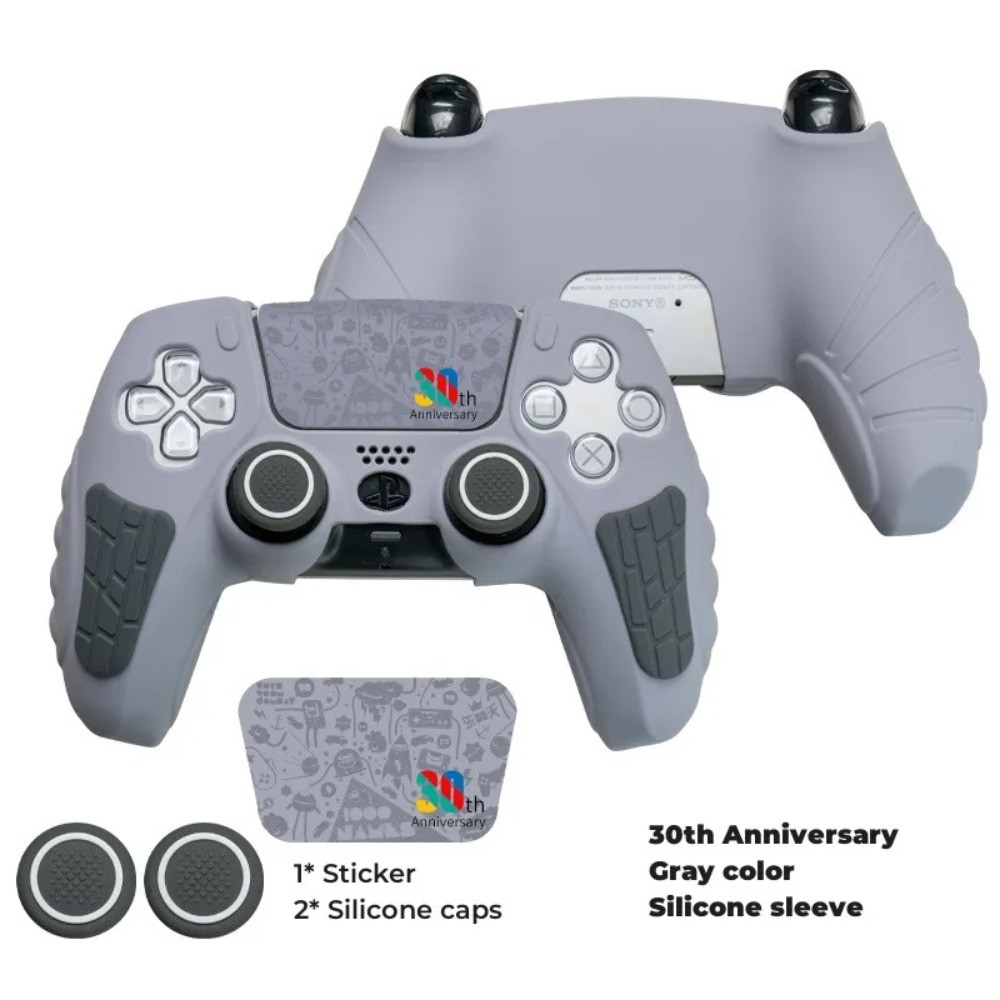 30th ครบรอบสีเทาซิลิโคนสําหรับ PS5/Slim/Pro Controller พร้อม Thumbstick ซิลิโคนฝาครอบป้องกันสําหรับ PS5 Pro