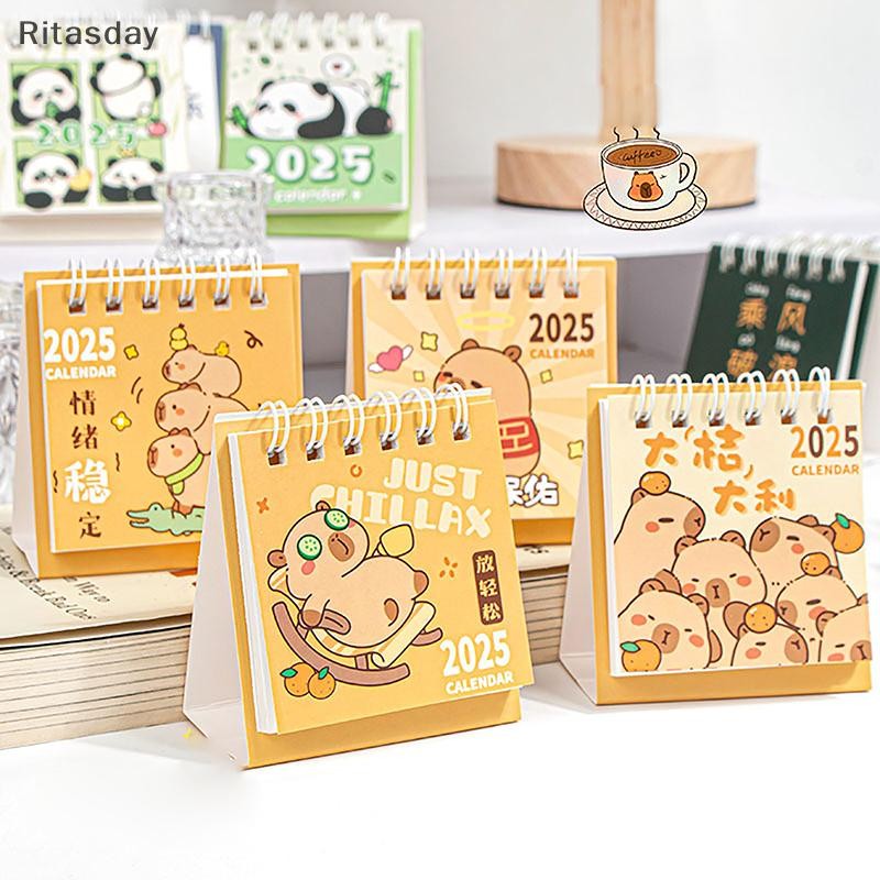 Ritasday 2025 ปฏิทินตั้งโต๊ะ Kawaii Capybara ปฏิทิน Do List ทุกวันรายเดือนรายปี Planner Time Manegement โต๊ะตกแต่งอุปกรณ์สํานักงานใหม่