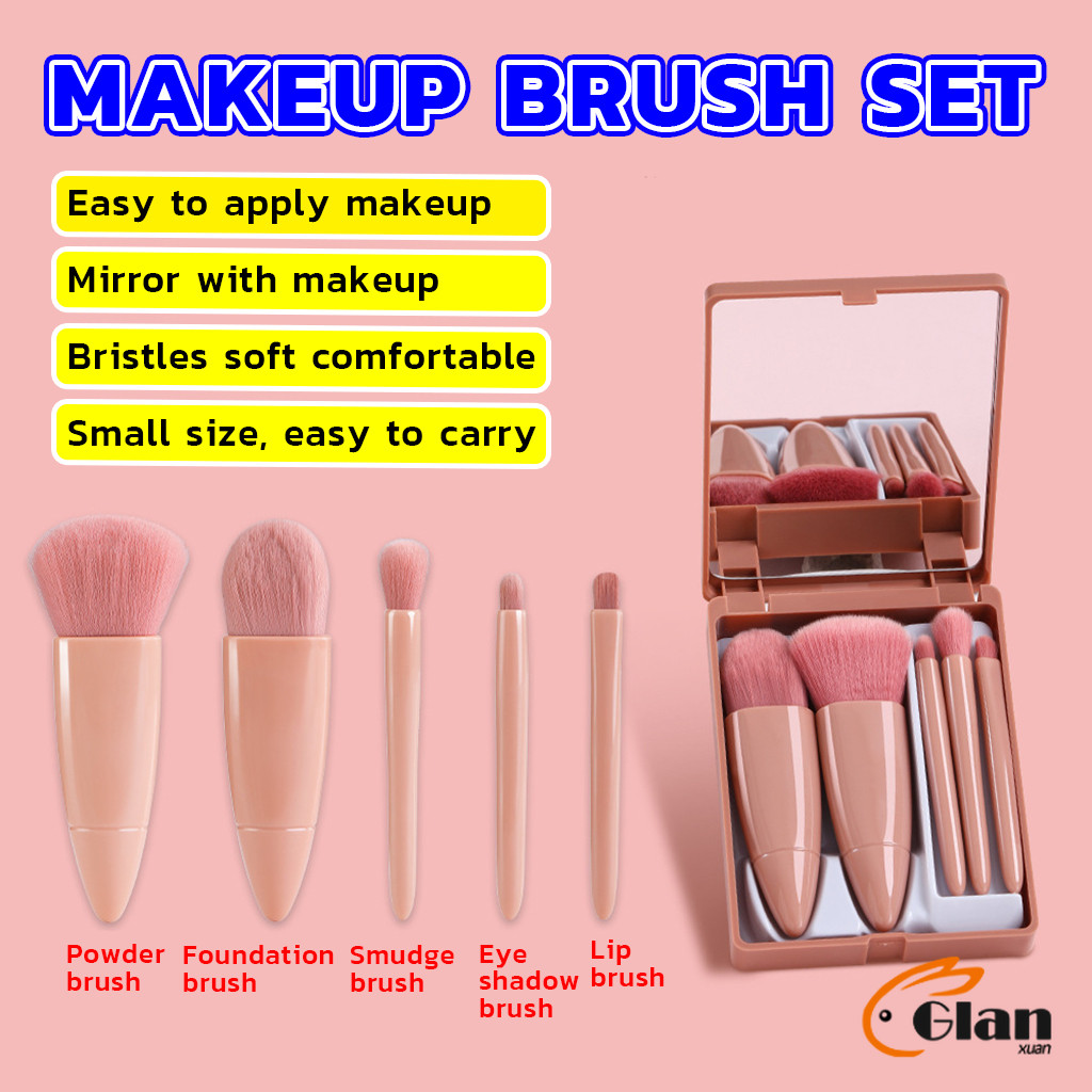 Glanxuan ชุดแปรงแต่งหน้า แบบพกพา 5 ชิ้น การ แต่งหน้าด่วน สวยครบเซต Makeup brush