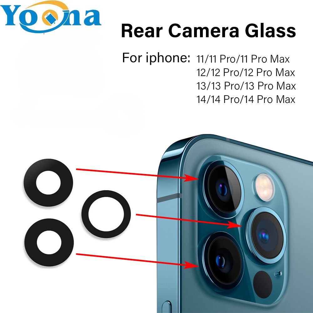 กระจกเลนส์กล้องด้านหลังสําหรับ IPhone 11 12 13 14 Pro Max 12mini 13 14 Plus กล้องด้านหลังอะไหล่ซ่อม + เปลี่ยนเครื่องมือ