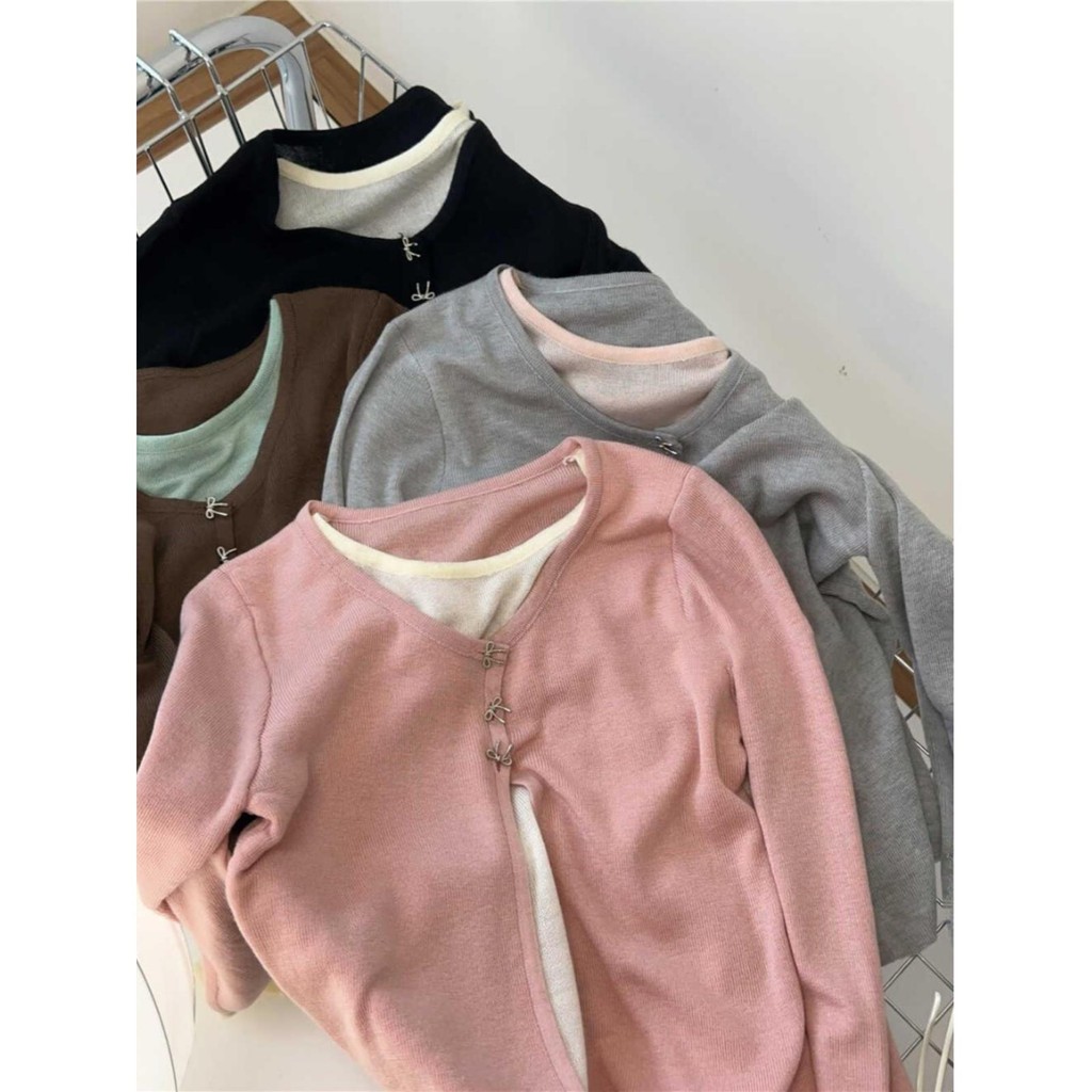 mimi&didi#เสื้อไหมพรมแขนยาวผู้หญิง สีตัดกัน เสื้อสลิมฟิตสองชิ้นปลอม สไตล์น่ารักหวานๆ แฟชั่นฤดูใบไม้ร่วงและฤดูหนาว#08067 ราคา ถูกที่สุด ดีลบีเคเค แกลเลอรีภาพที่ 9