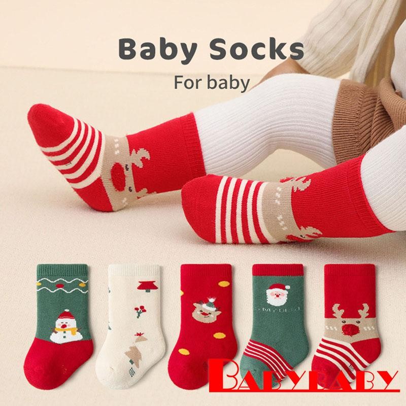 Bab-infants Girls Boys Christmas ถุงเท้าผ้าฝ้ายหนา