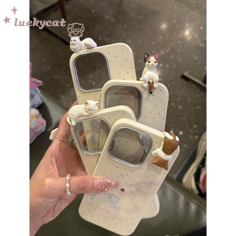Iphone 16 15 14 13 12 11 Pro Max X Xr Xs Maxเคสโทรศัพท์Ins 3D DIY Mini Catนุ่มปกหลังหนัง