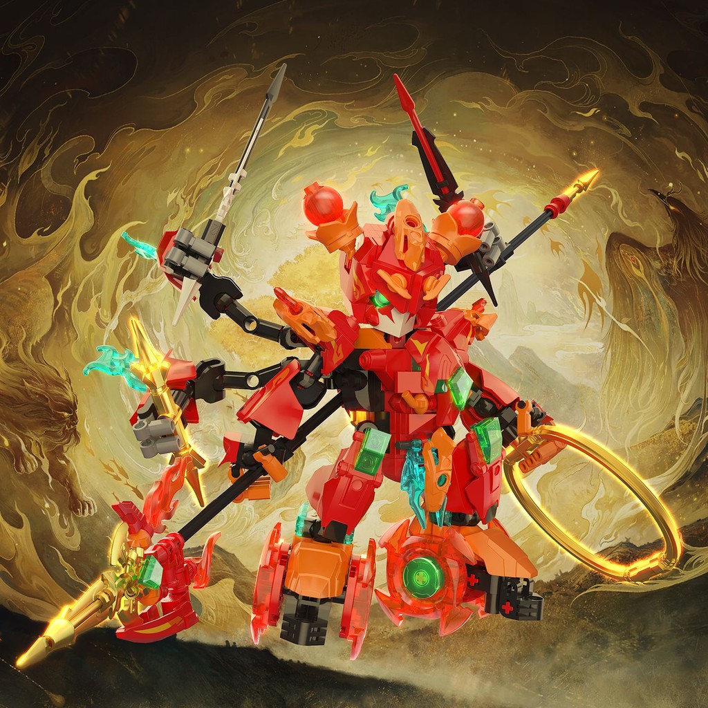 Zhegao Building Blocks Fengshen List Ao Bing Nezha National Fan Mecha Robot การศึกษาประกอบอาคารบล็อกของเล่นเด็กของขวัญ