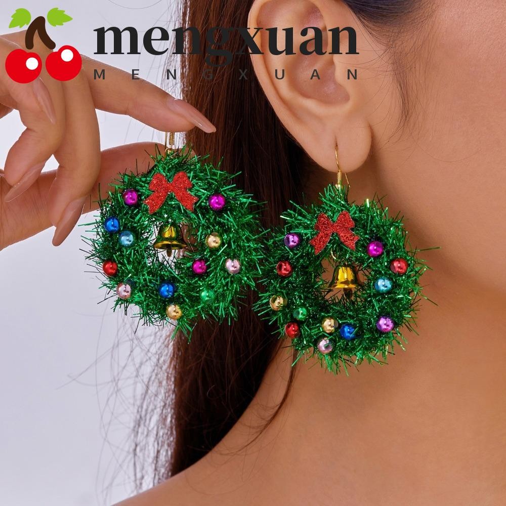 Mengxuan 1 คู่ต่างหูคริสต์มาส, Christmas Tree Star พวงหรีดต่างหู,หวาน Bowknot เรซิ่นเครื่องประดับ Xmas Dangle ต่างหูผู้หญิง