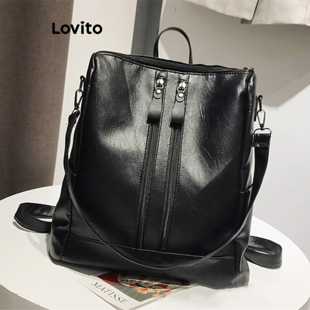 Lovito กระเป๋าเป้สะพายหลังแฟชั่นเรียบง่ายของผู้หญิงย้อนยุคกระเป๋าสะพายกันน้ำความจุขนาดใหญ่กระเป๋าเป้สะพายหลังอเนกประสงค์กลางแจ้งสำหรับผู้หญิง LFA49313