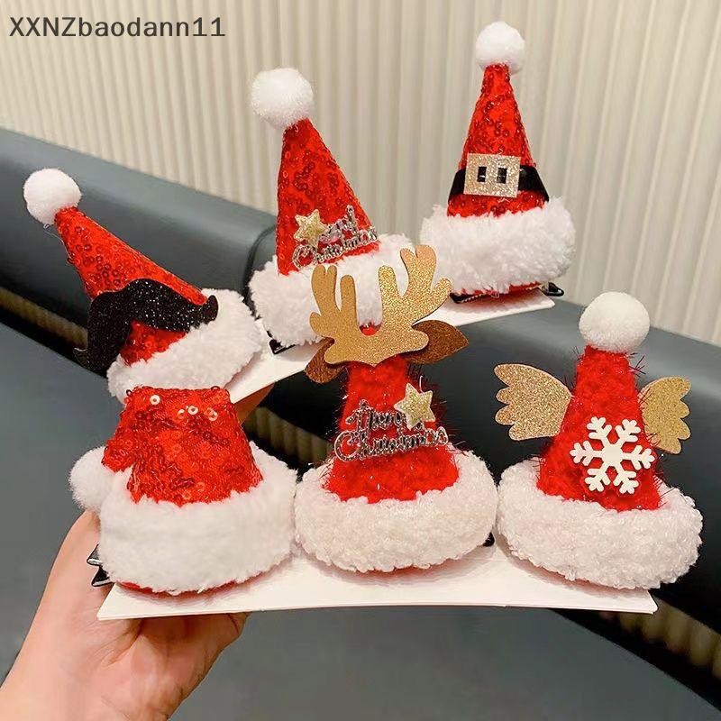 Xnz สาว Xmas หมวก Hairpins Barrette Headdress 2024 ปีใหม่ Hairgrips ผู้หญิงอุปกรณ์เสริมผมคริสต์มาสคลิปผมสําหรับเด็ก MHF
